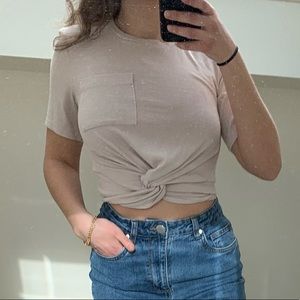 Tan tie knot crop top